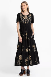 SMOCKED WAIST TIERED MAXI DRESS