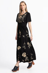 SMOCKED WAIST TIERED MAXI DRESS