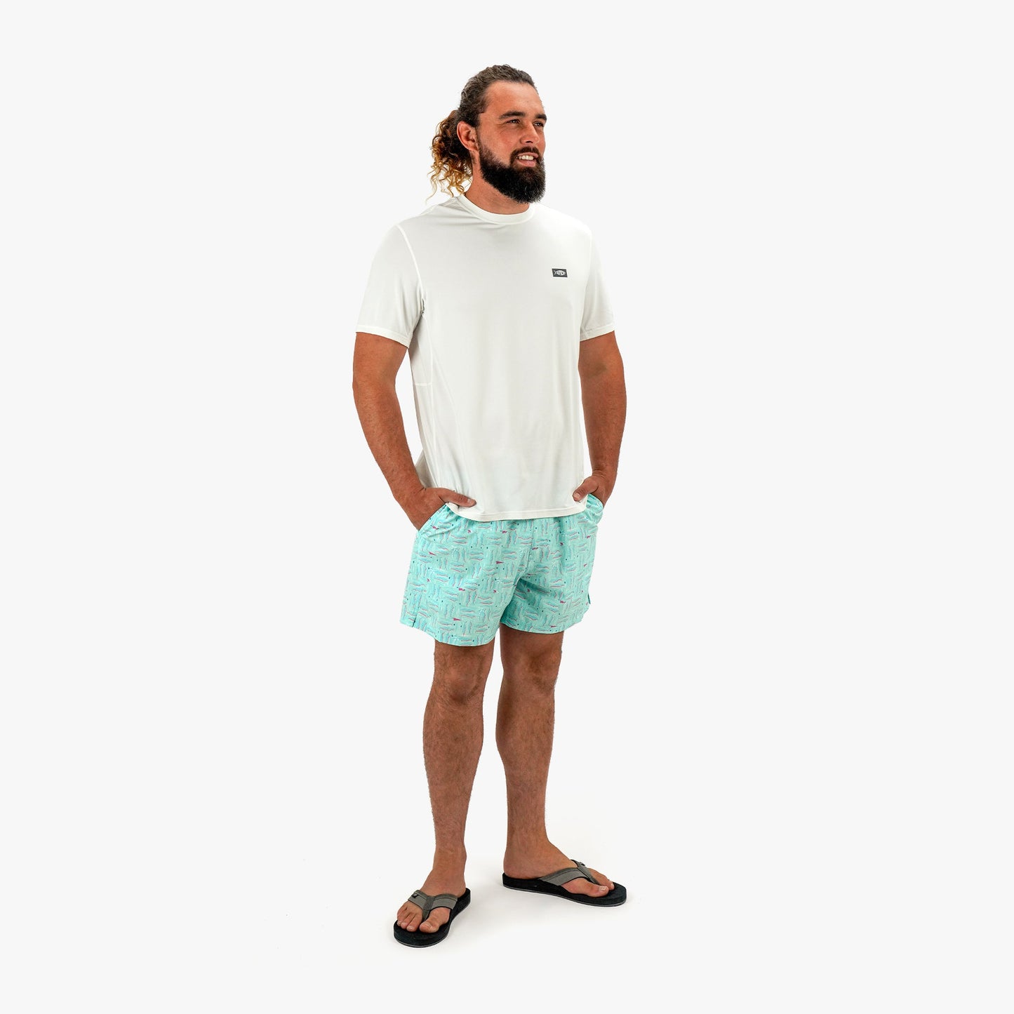 AFTCO Strike Printed Swim Trunks Shoreline Blue