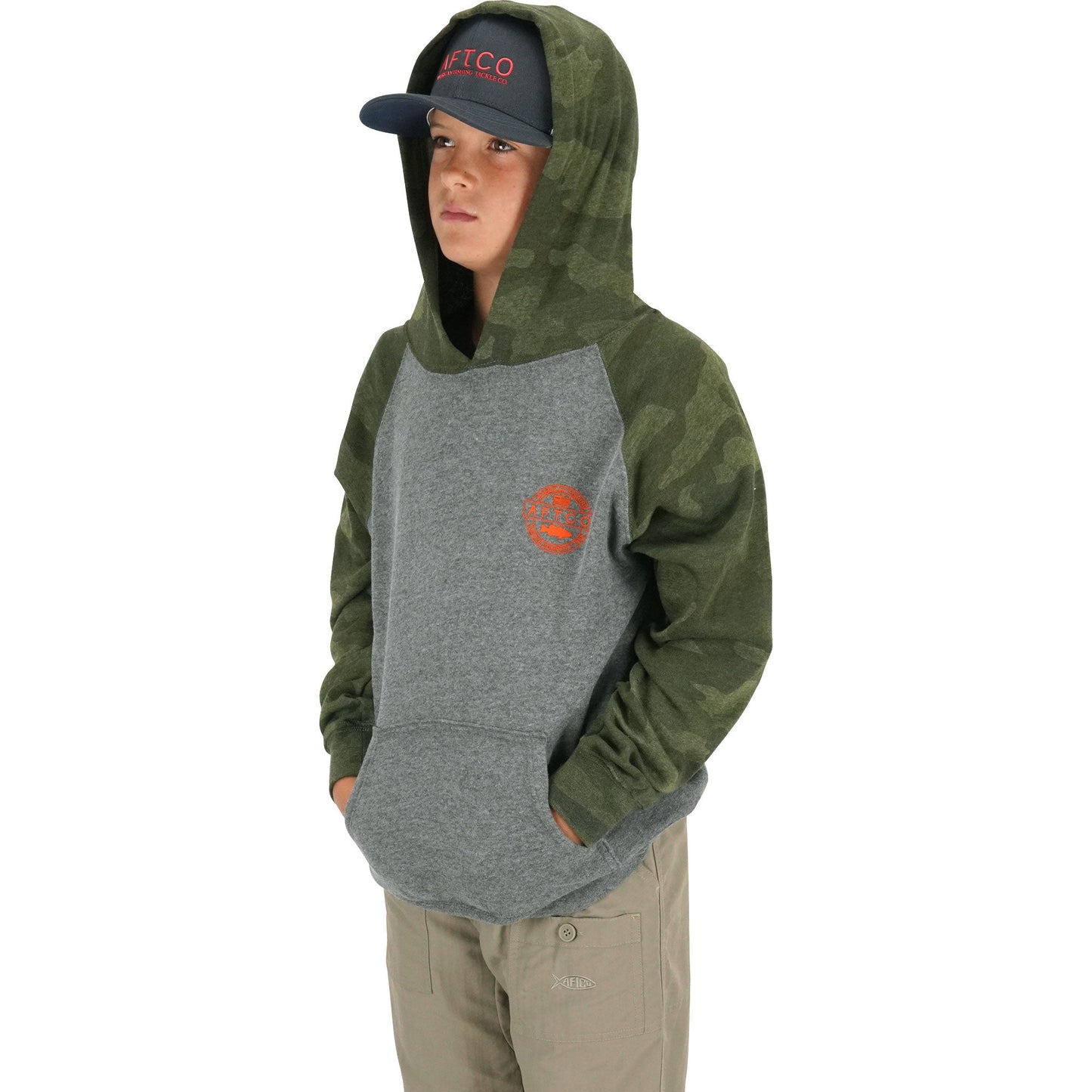 AFTCO Youth Bass Patch Pullover Hoodie Forest Camo