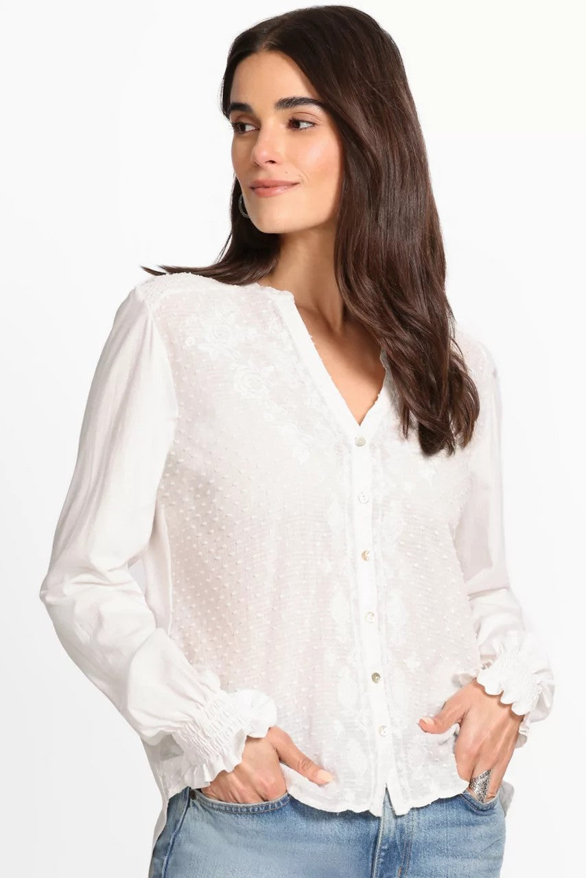 MIXED MEDIA HI LO SHIRT