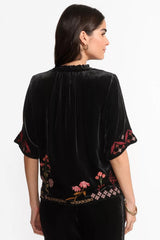 RUFFLE NECK VELVET SHIRT