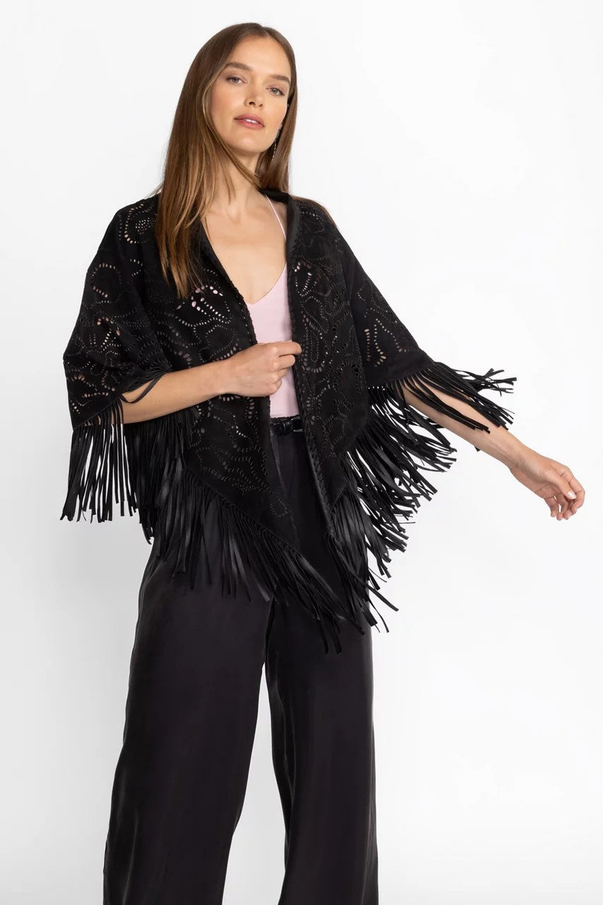 LASER CUT SUEDE PONCHO
