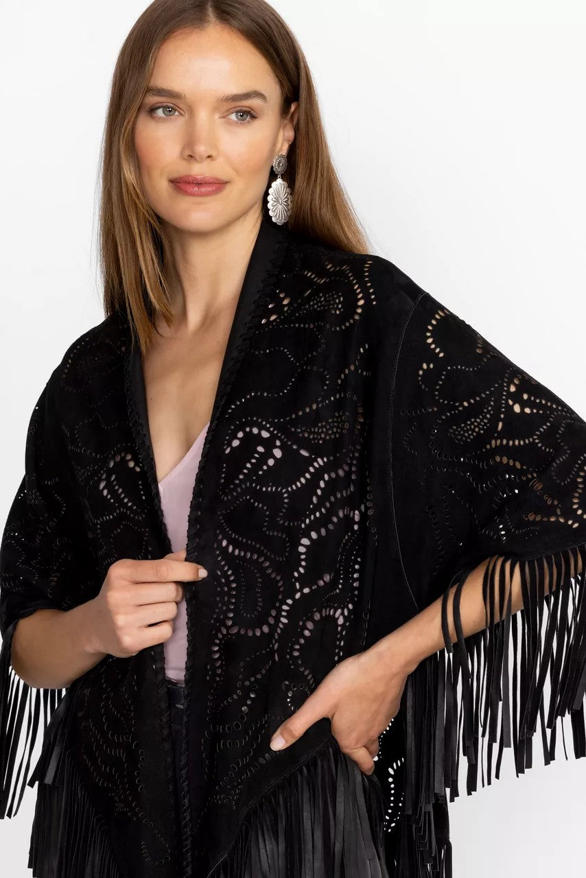 LASER CUT SUEDE PONCHO