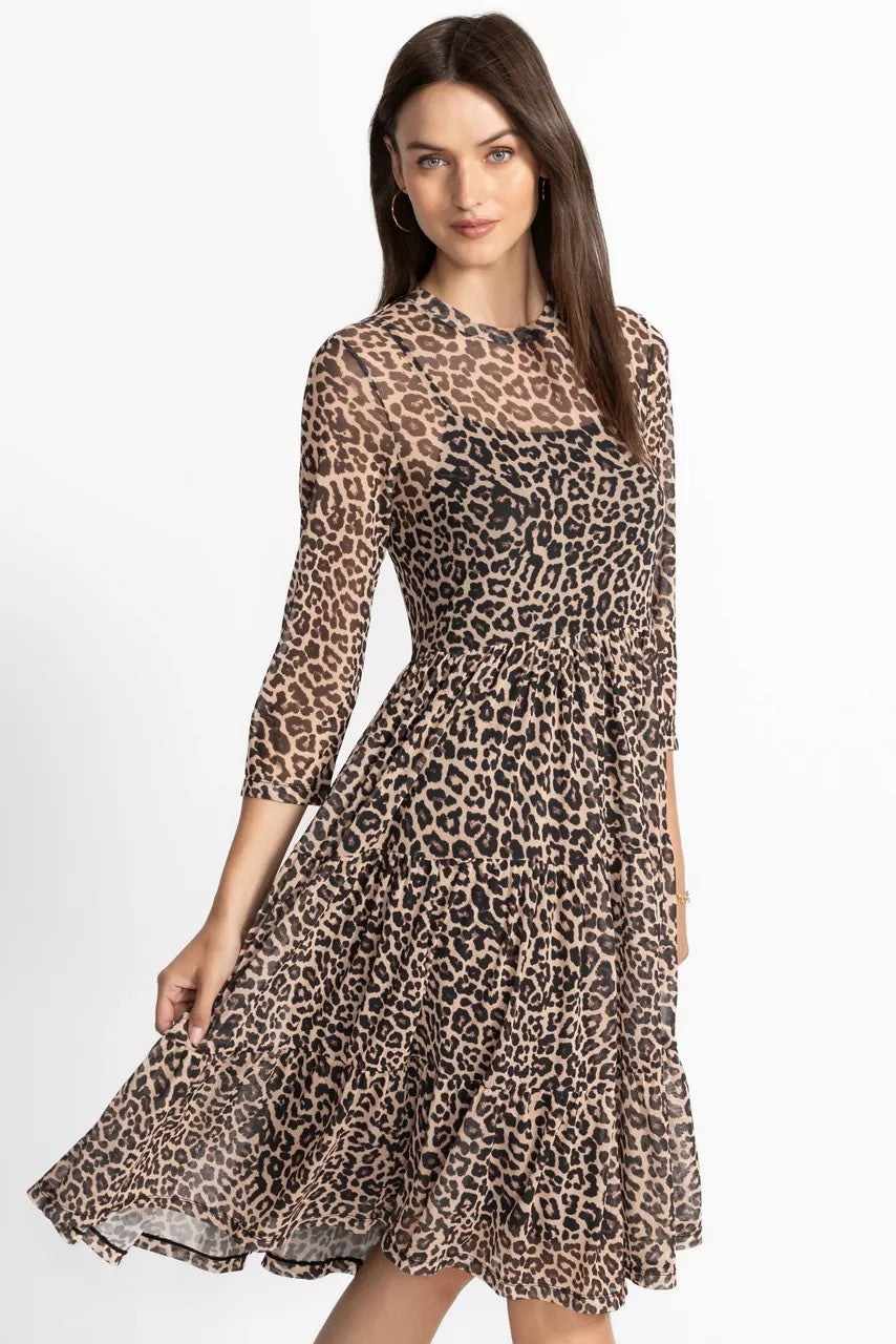 3/4 SLEEVE MESH TIERED DRESS