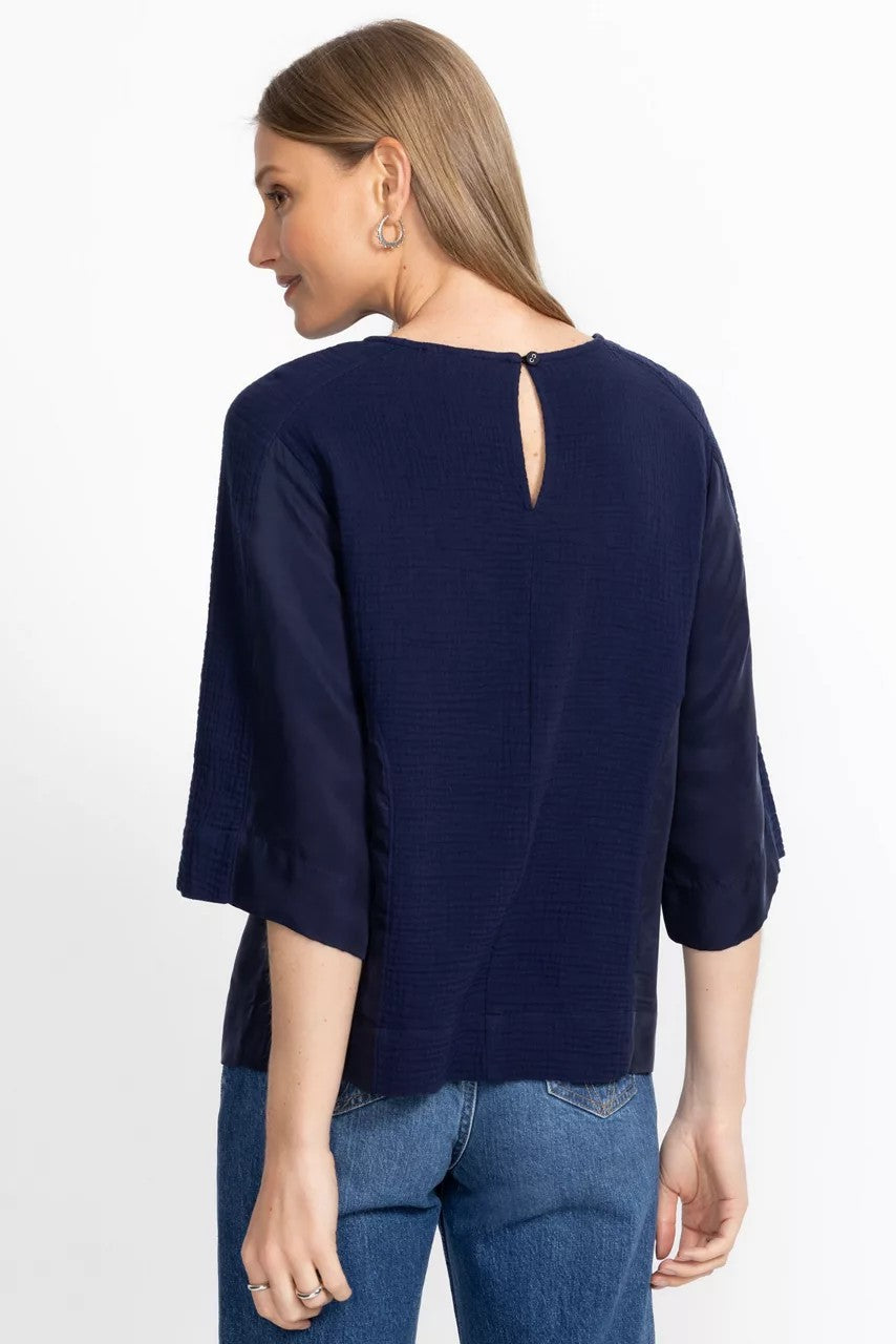 MIXED MEDIA DROP SHOULDER TOP