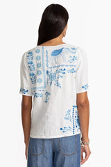 LINEN FLUTTER SLEEVE BLOUSE