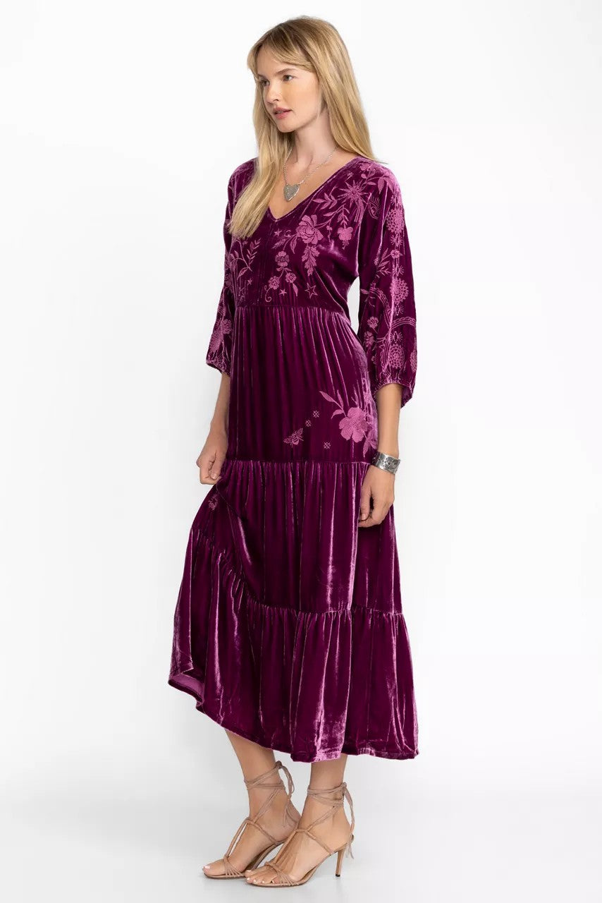 VELVET DOLMAN TIERED DRESS