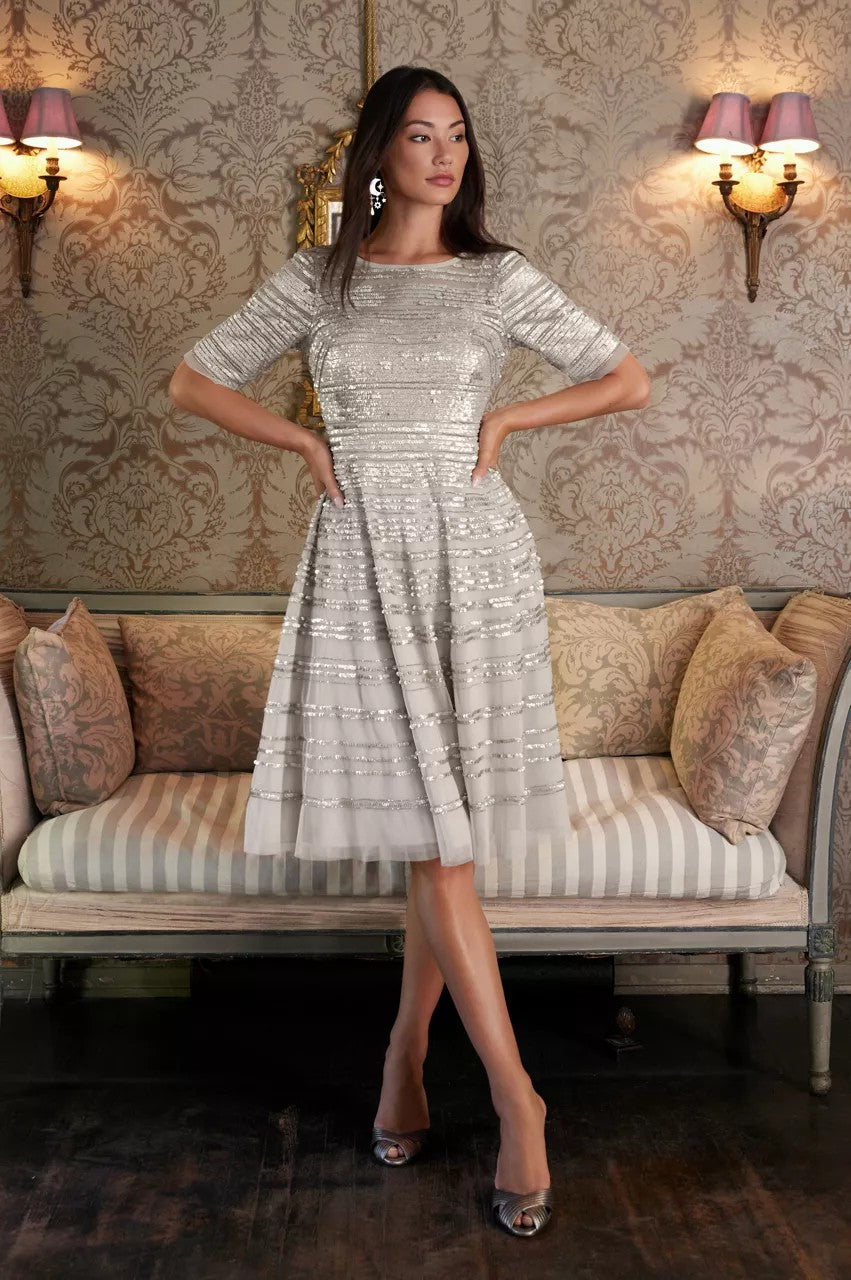 Champagne Beaded Mesh Dress