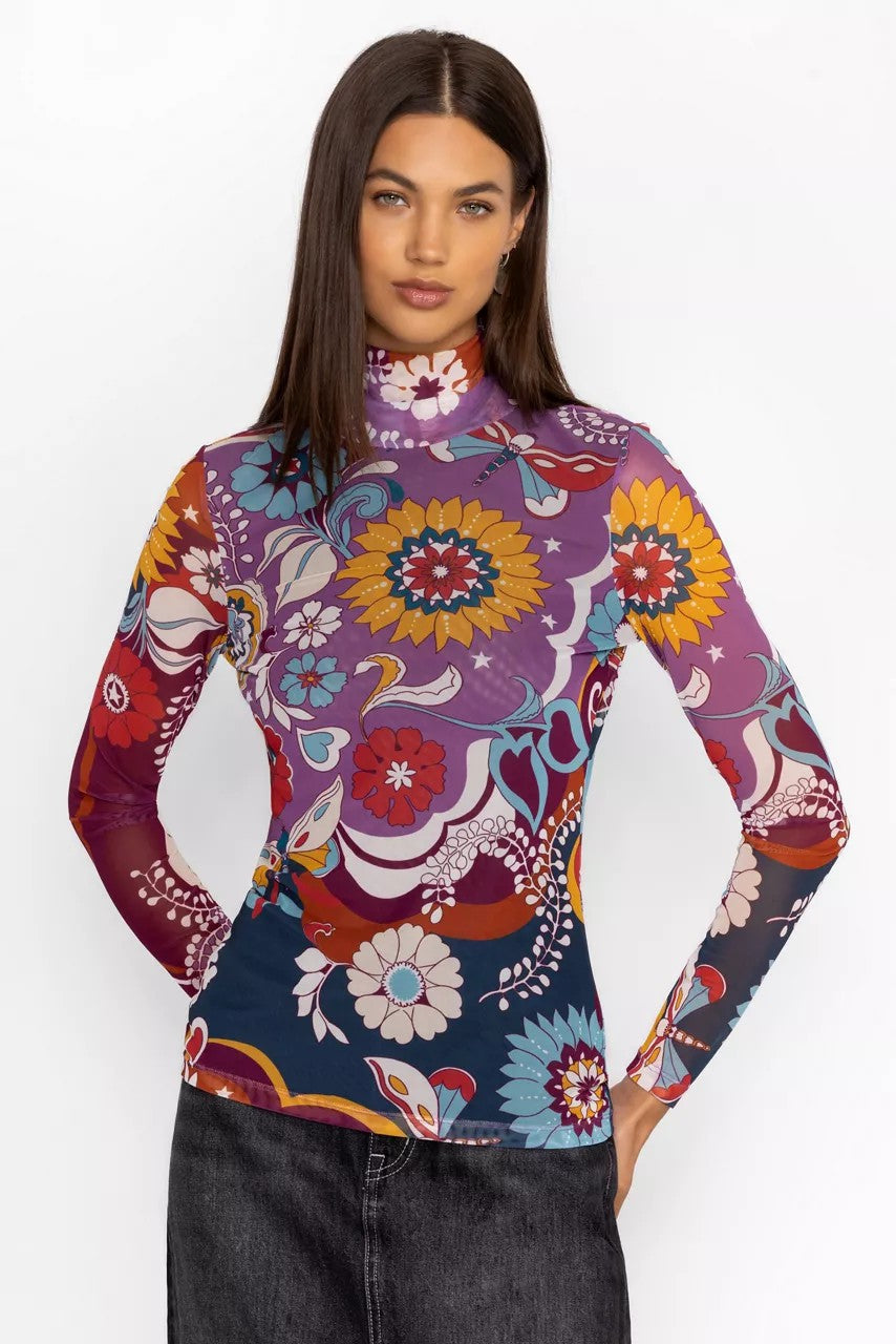 REBECCA MESH MOCK NECK LONG SLEEVE TEE