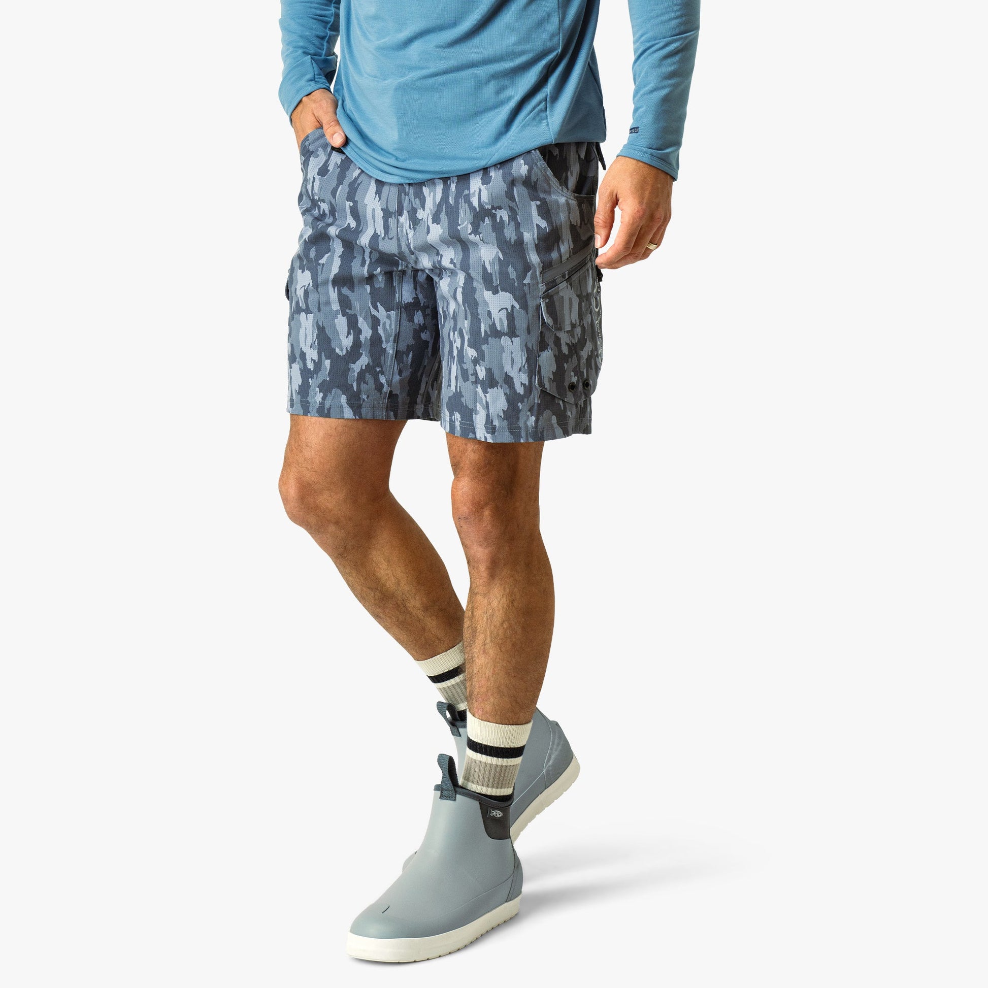 AFTCO Pinnacle Fishing Shorts Naval Storm Camo
