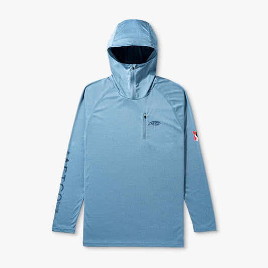 AFTCO Jason Christie's Hooded LS Bass Fishing Performance Shirt Blue Shadow Heather