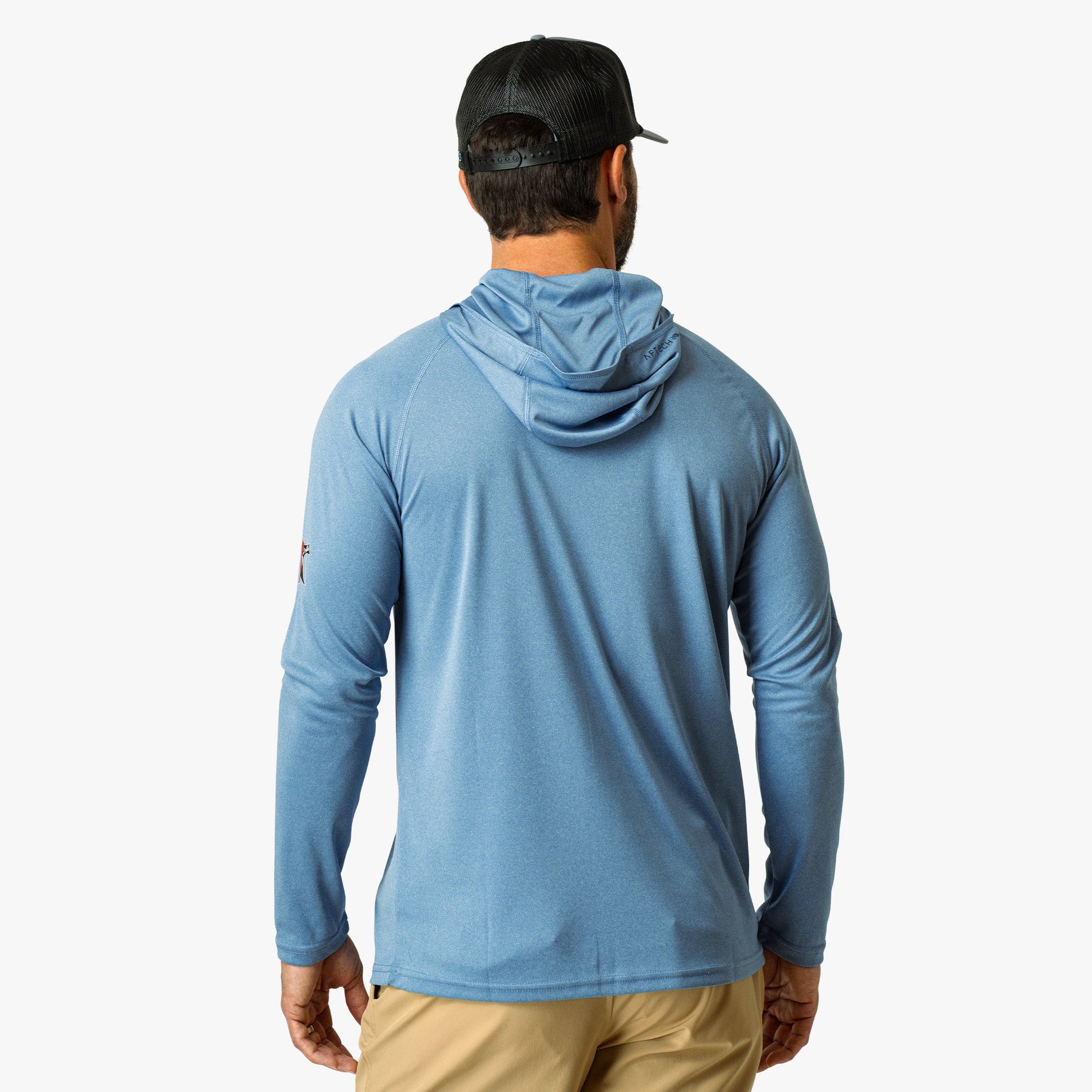 AFTCO Jason Christie's Hooded LS Bass Fishing Performance Shirt Blue Shadow Heather