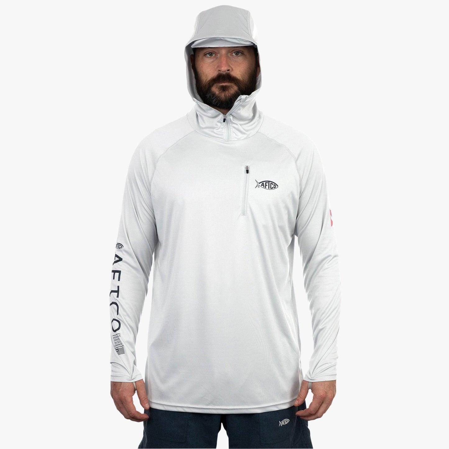 AFTCO Jason Christie's Hooded LS Bass Fishing Performance Shirt Blue Shadow Heather