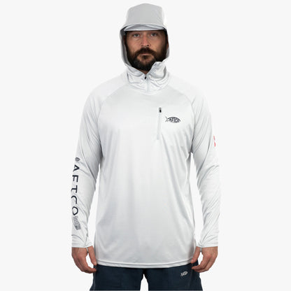AFTCO Jason Christie's Hooded LS Bass Fishing Performance Shirt Blue Shadow Heather