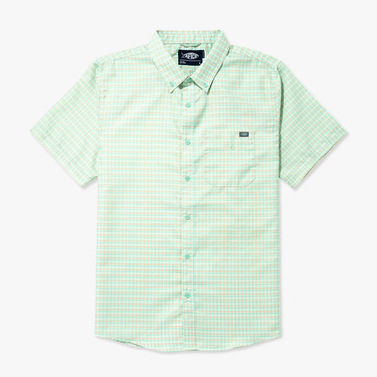 AFTCO Dorsal Short Sleeve Button Down Shirt Aqua Glass