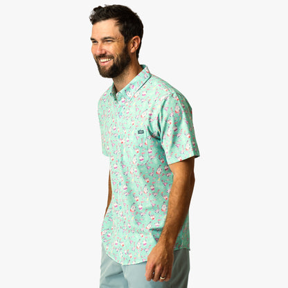 AFTCO Boatbar Printed Button Down Fishing Shirt Aqua Glass