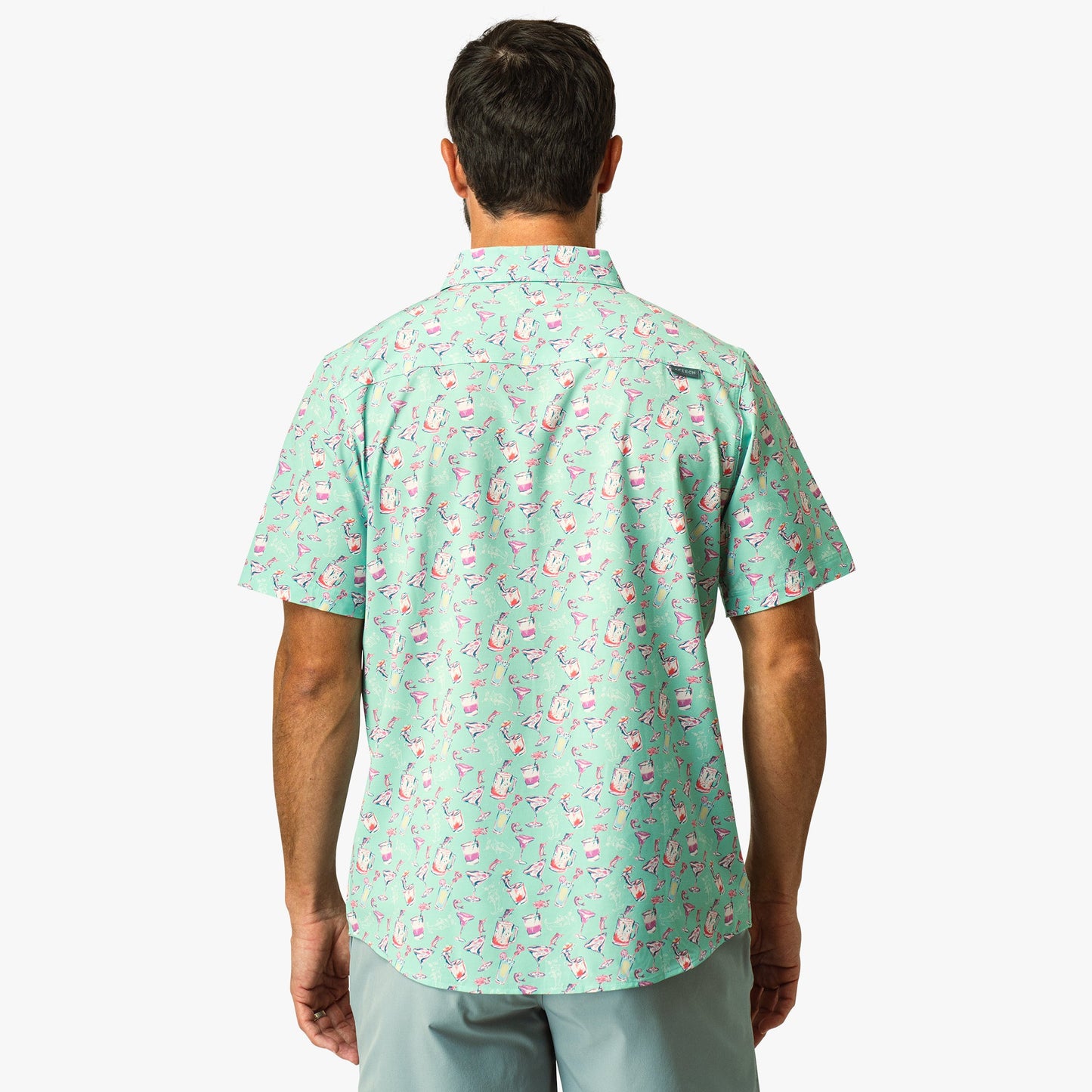 AFTCO Boatbar Printed Button Down Fishing Shirt Aqua Glass