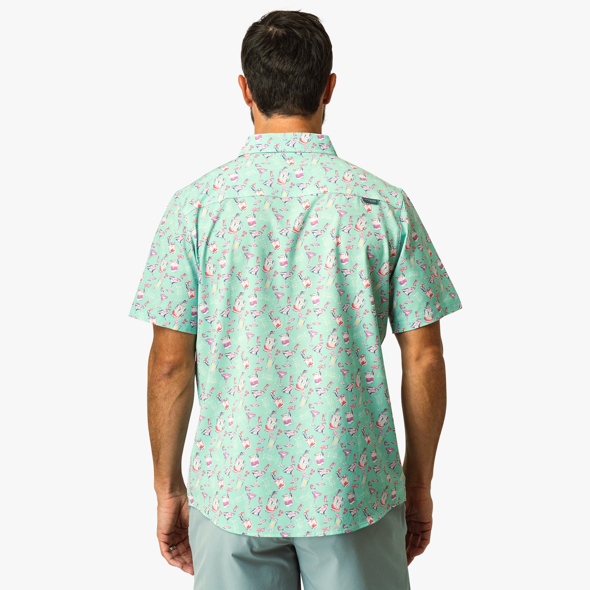 AFTCO Boatbar Printed Button Down Fishing Shirt Aqua Glass