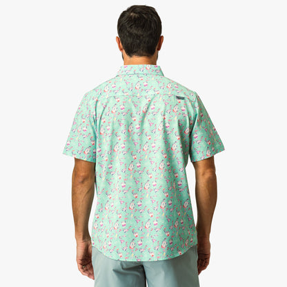 AFTCO Boatbar Printed Button Down Fishing Shirt Aqua Glass