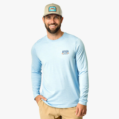 AFTCO License Plate Long Sleeve Sun Protection Shirt Airy Blue Heather