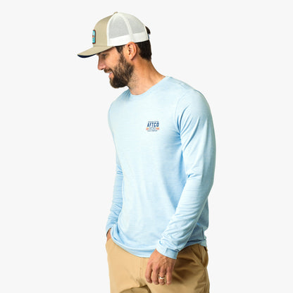AFTCO License Plate Long Sleeve Sun Protection Shirt Airy Blue Heather