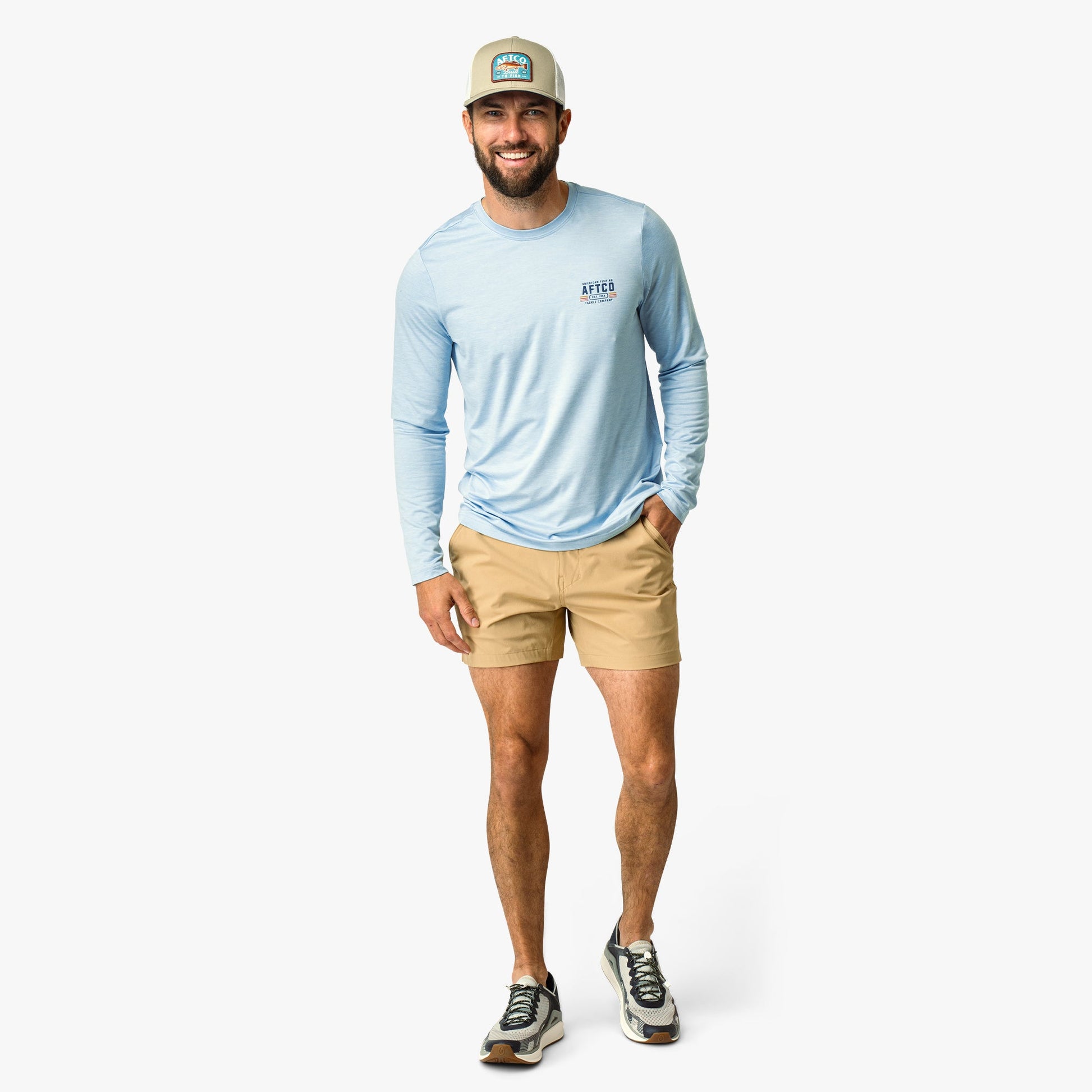 AFTCO License Plate Long Sleeve Sun Protection Shirt Airy Blue Heather