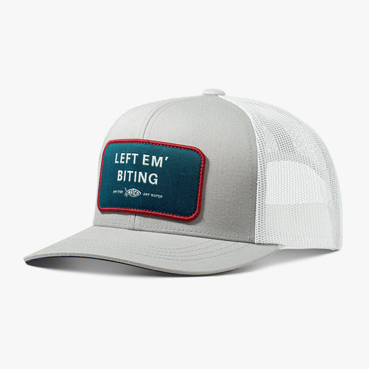 AFTCO Left Em' Biting Fishing Trucker Hat Oyster Gray
