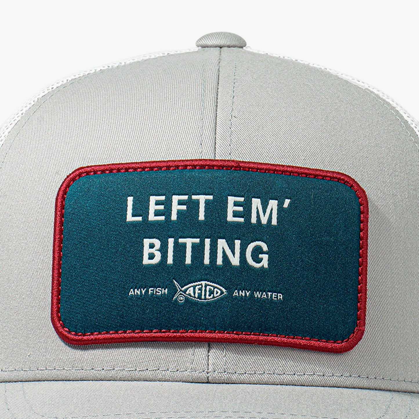 AFTCO Left Em' Biting Fishing Trucker Hat Oyster Gray