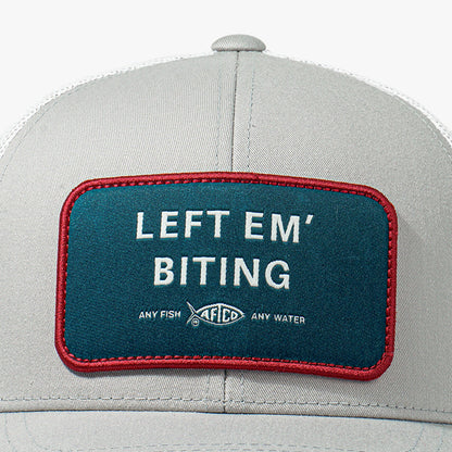 AFTCO Left Em' Biting Fishing Trucker Hat Oyster Gray