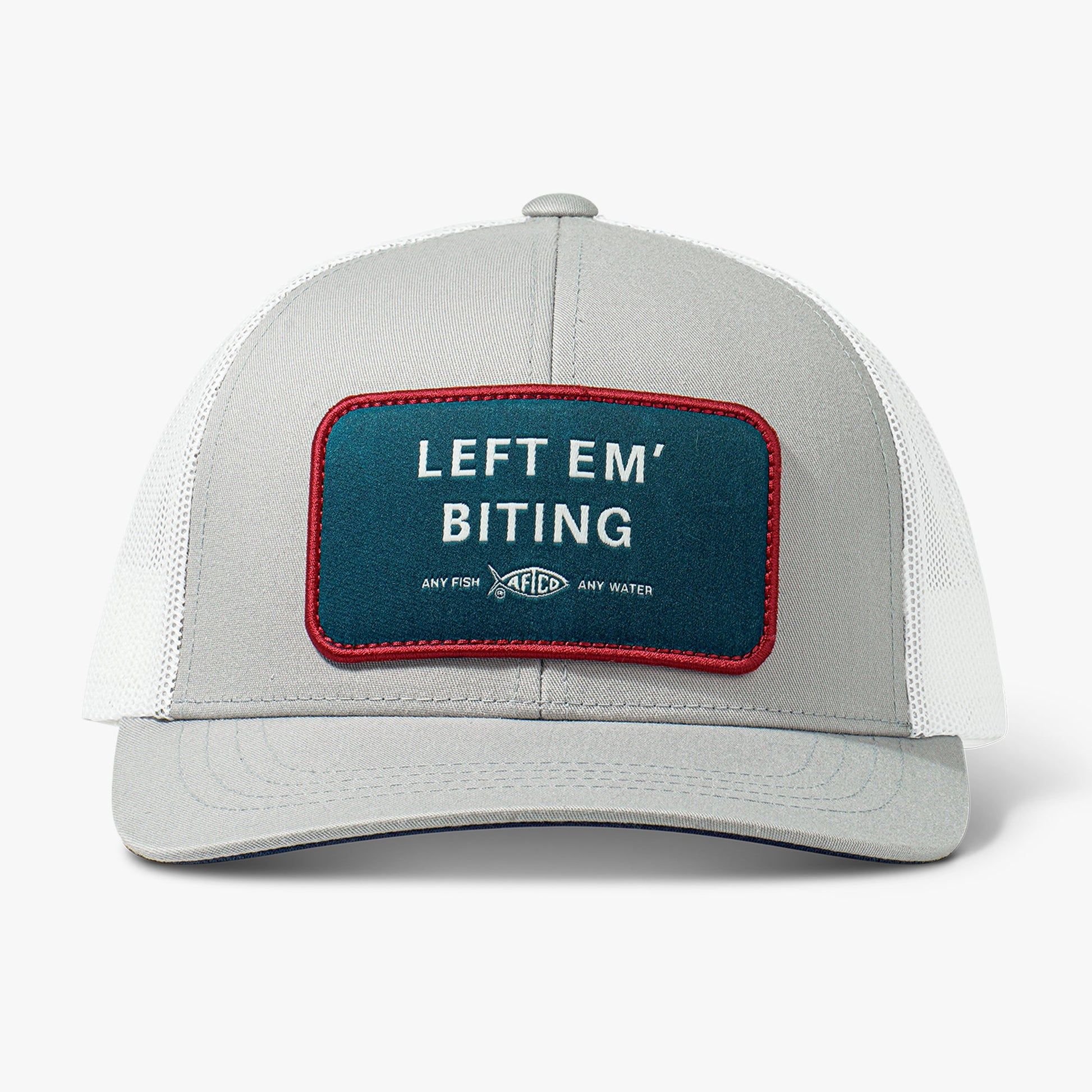 AFTCO Left Em' Biting Fishing Trucker Hat Oyster Gray
