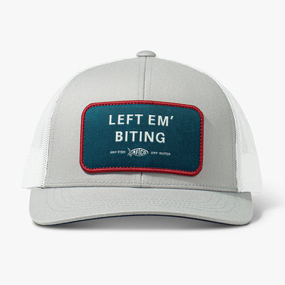 AFTCO Left Em' Biting Fishing Trucker Hat Oyster Gray
