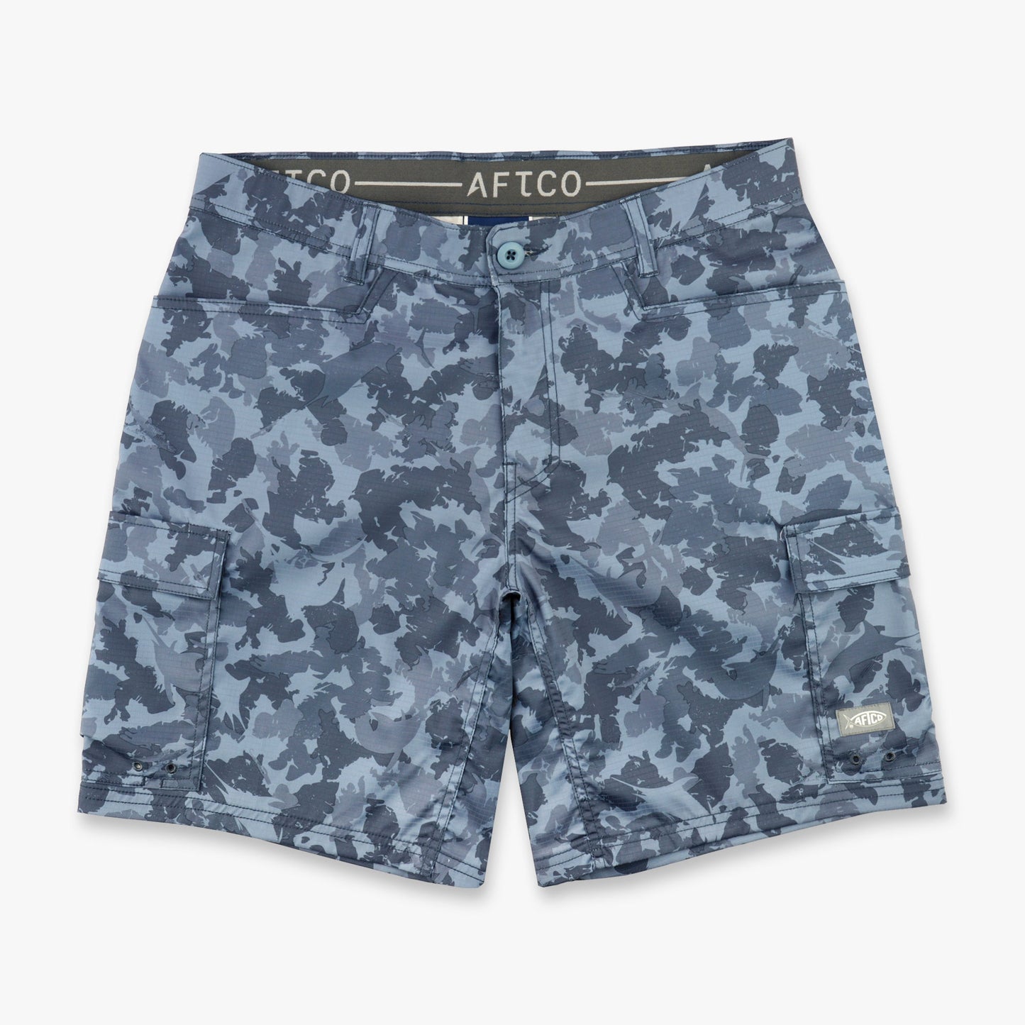 AFTCO Deckhand Camo Fishing Cargo Shorts Black Storm Camo