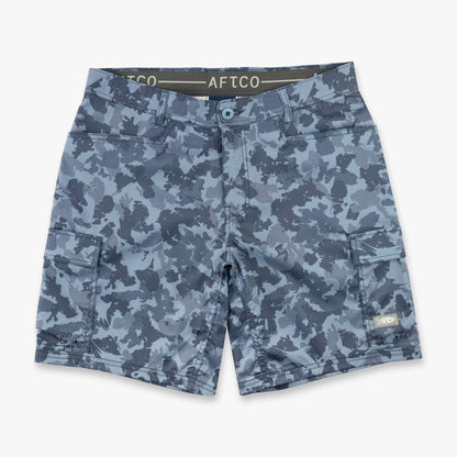 AFTCO Deckhand Camo Fishing Cargo Shorts Black Storm Camo