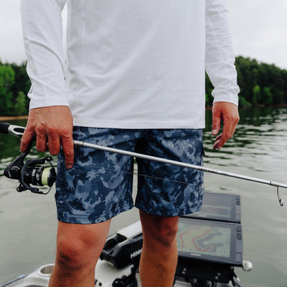 AFTCO Deckhand Camo Fishing Cargo Shorts Black Storm Camo