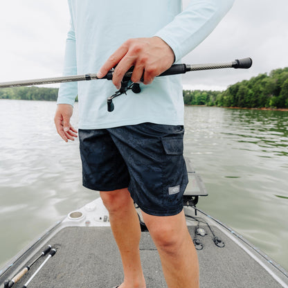 AFTCO Deckhand Camo Fishing Cargo Shorts Black Storm Camo