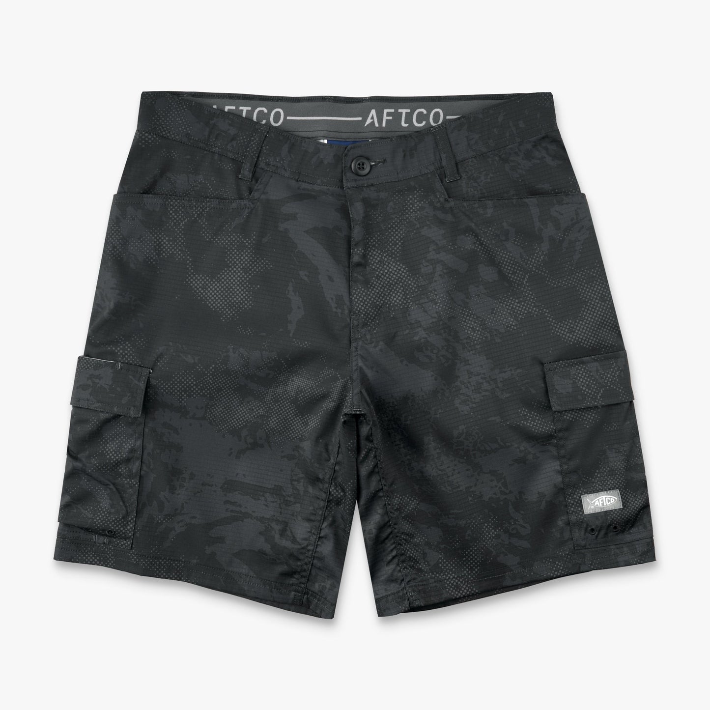 AFTCO Deckhand Camo Fishing Cargo Shorts Black Storm Camo
