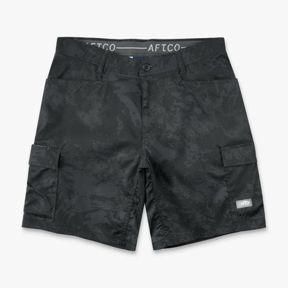 AFTCO Deckhand Camo Fishing Cargo Shorts Black Storm Camo