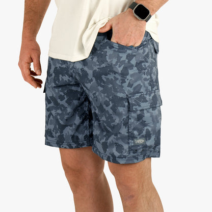 AFTCO Deckhand Camo Fishing Cargo Shorts Black Storm Camo