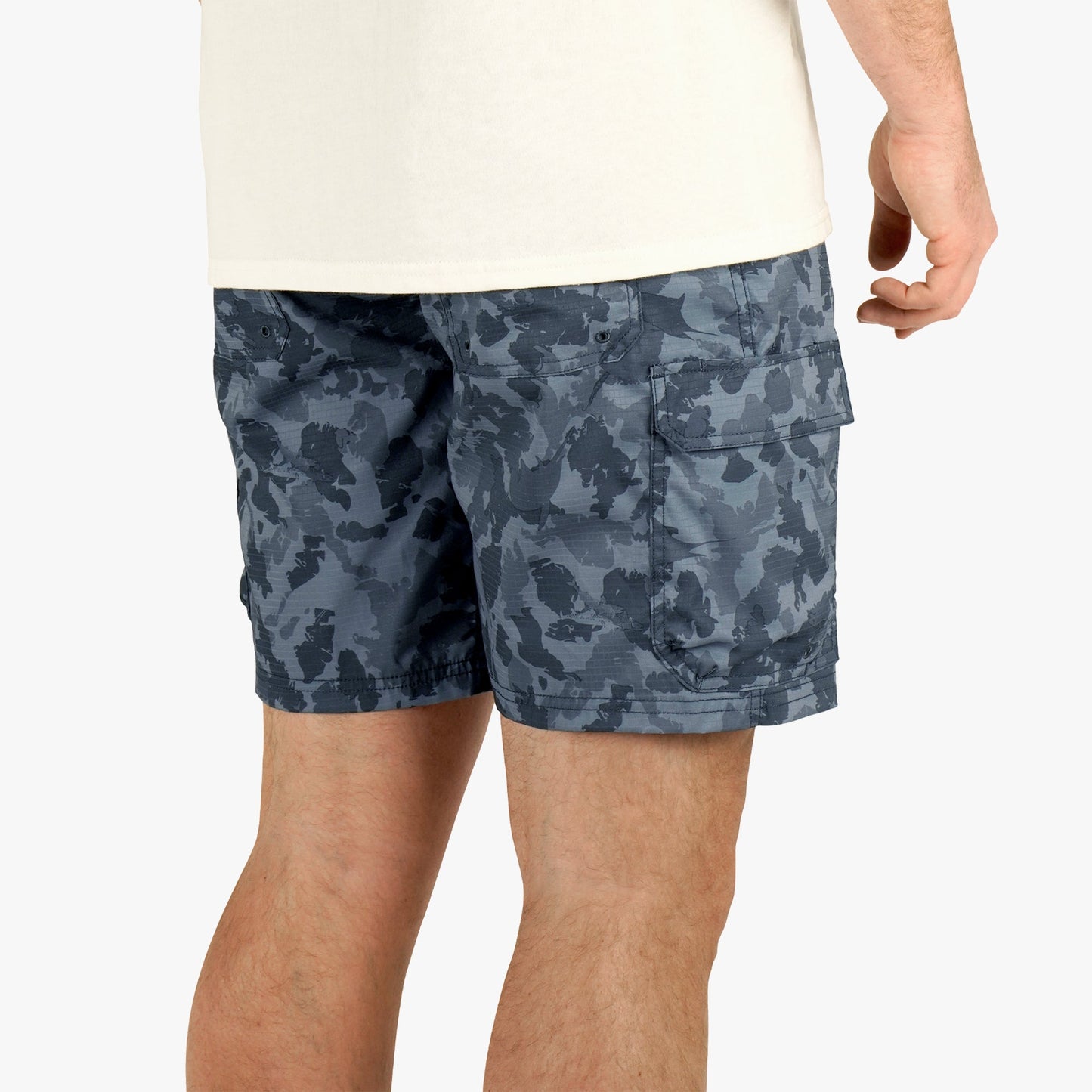 AFTCO Deckhand Camo Fishing Cargo Shorts Black Storm Camo