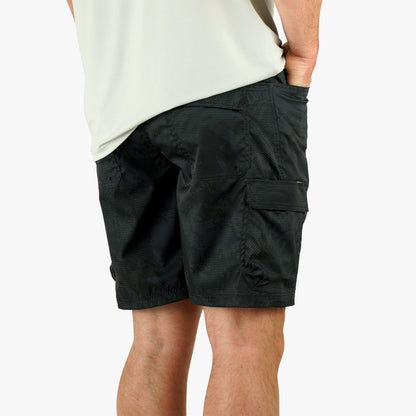 AFTCO Deckhand Camo Fishing Cargo Shorts Black Storm Camo