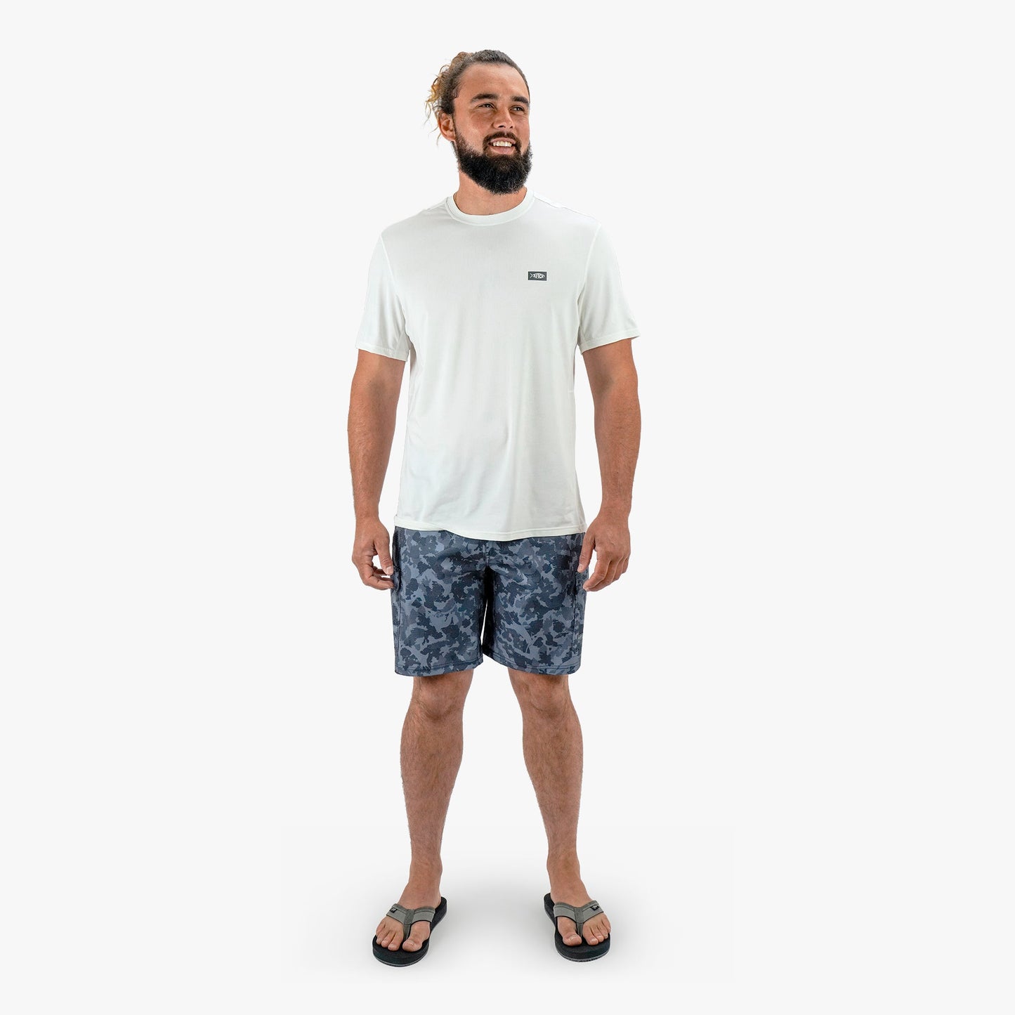 AFTCO Deckhand Camo Fishing Cargo Shorts Black Storm Camo
