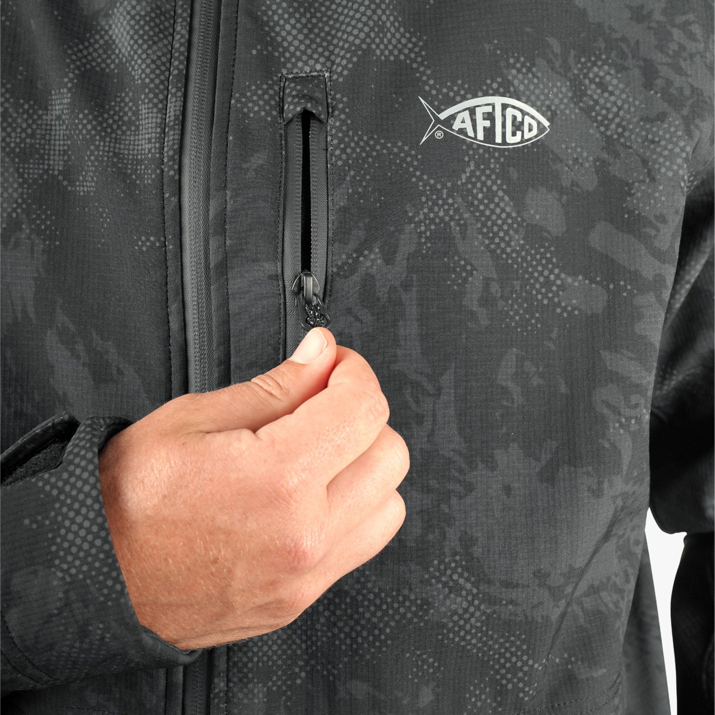 AFTCO Reaper Tactical Zip Up Camo Softshell Jacket Storm Camo