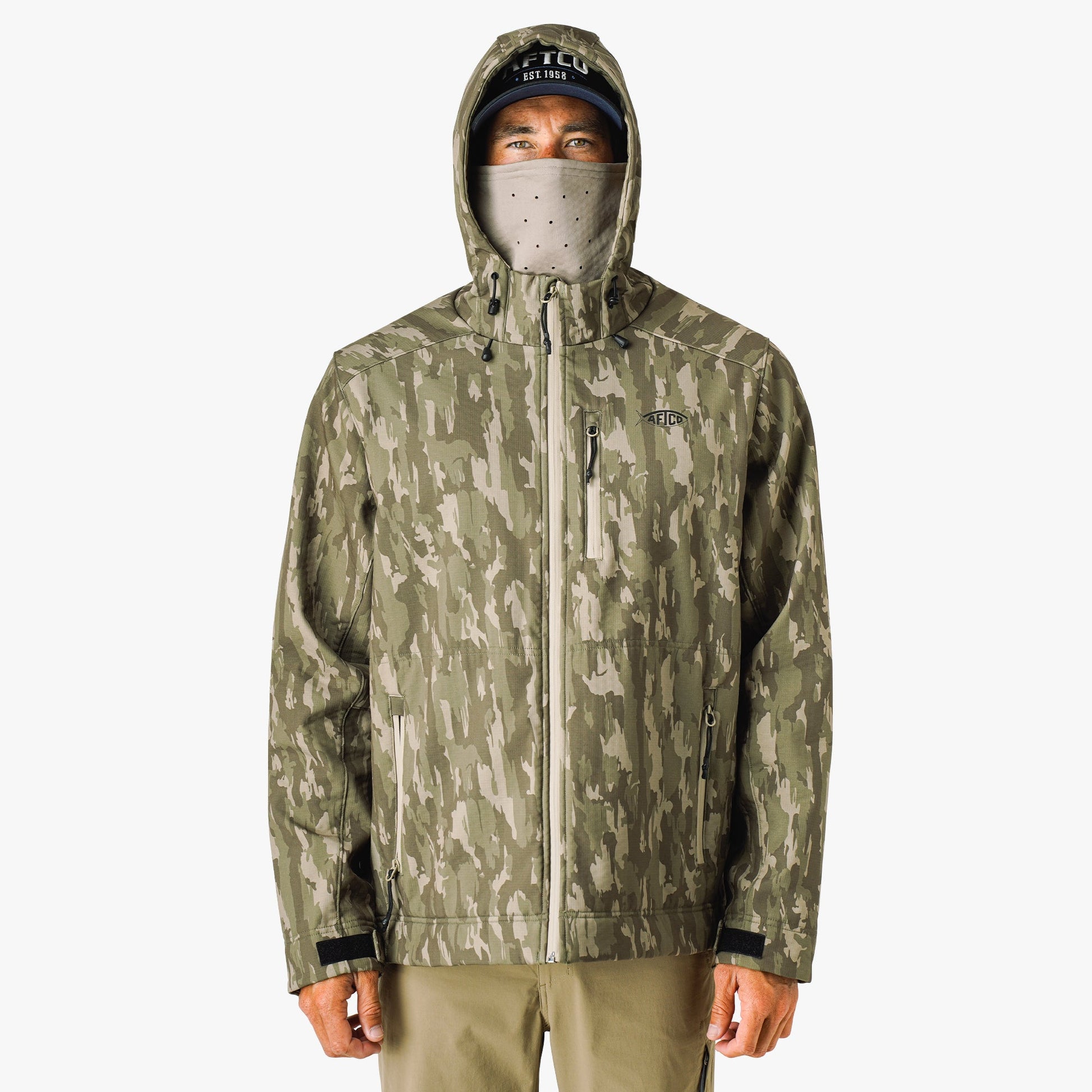 AFTCO Reaper Tactical Zip Up Camo Softshell Jacket Storm Camo
