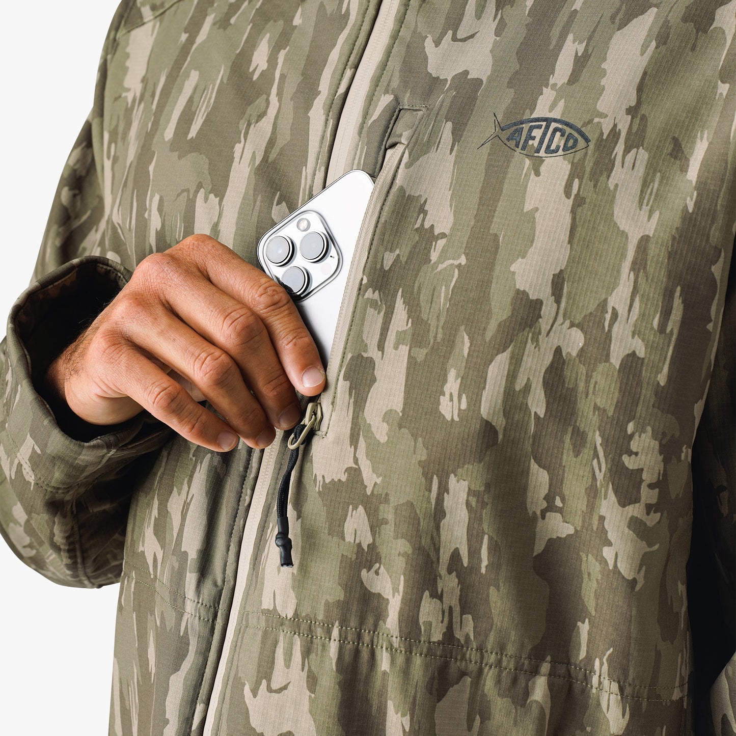 AFTCO Reaper Tactical Zip Up Camo Softshell Jacket Storm Camo