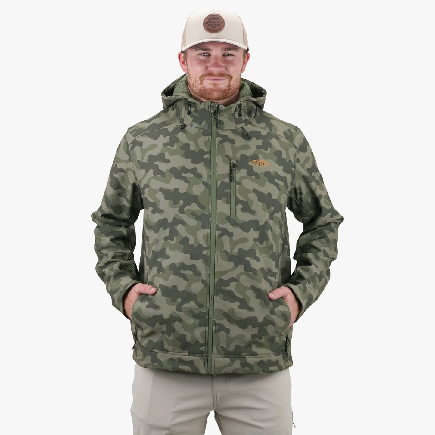 AFTCO Reaper Tactical Zip Up Camo Softshell Jacket Storm Camo