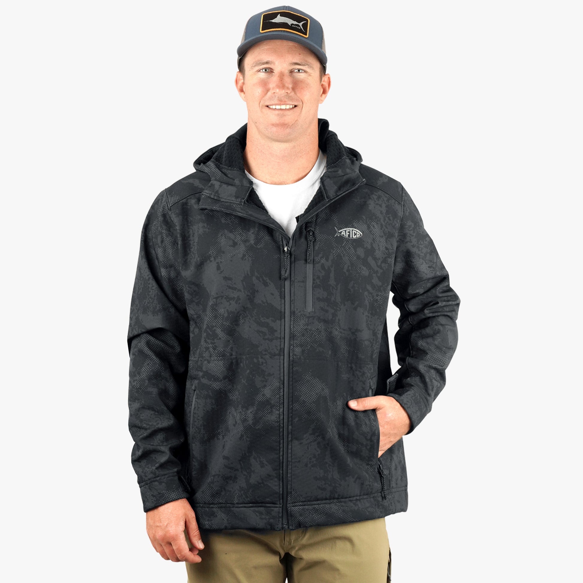 AFTCO Reaper Tactical Zip Up Camo Softshell Jacket Storm Camo