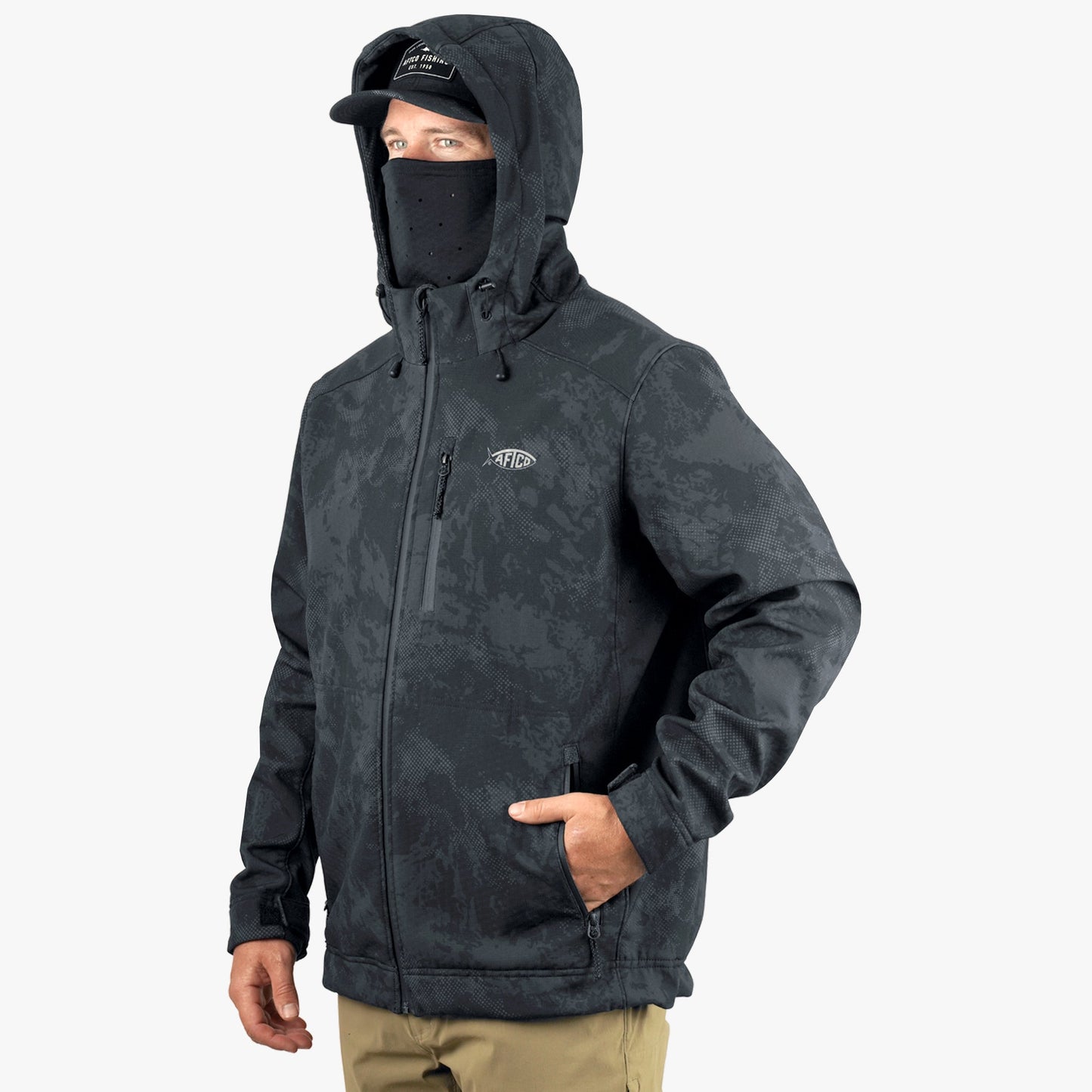 AFTCO Reaper Tactical Zip Up Camo Softshell Jacket Storm Camo