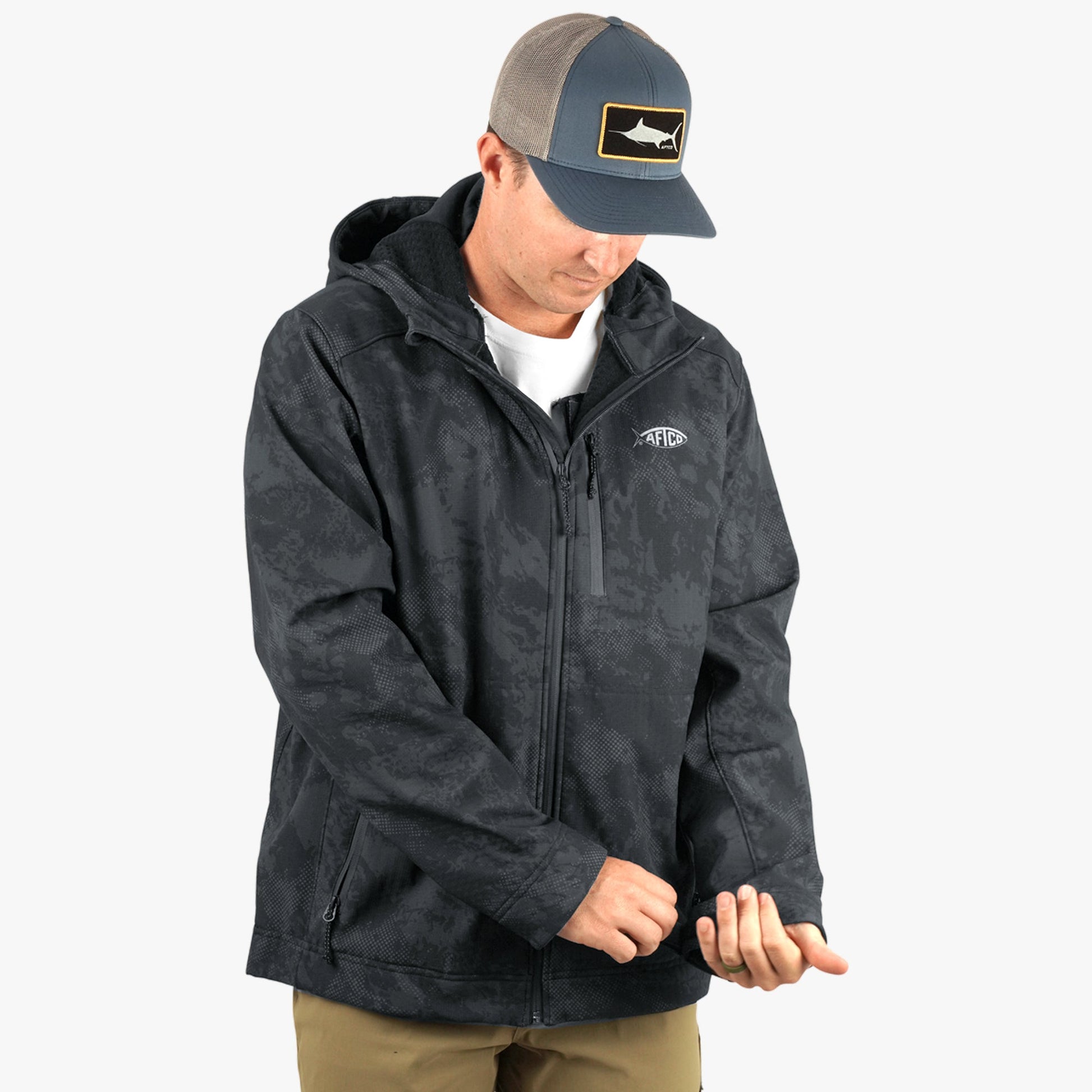 AFTCO Reaper Tactical Zip Up Camo Softshell Jacket Storm Camo