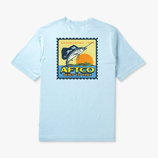 AFTCO Greetings Short Sleeve Sun Protection Shirt Airy Blue Heather